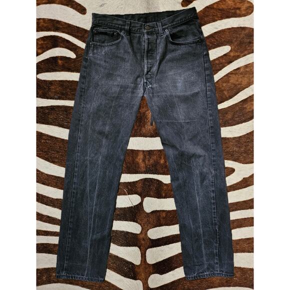 Vintage 90s Levi's 501 Straight Leg Black Denim Jeans 34x32 Made in USA - Picture 1 of 10